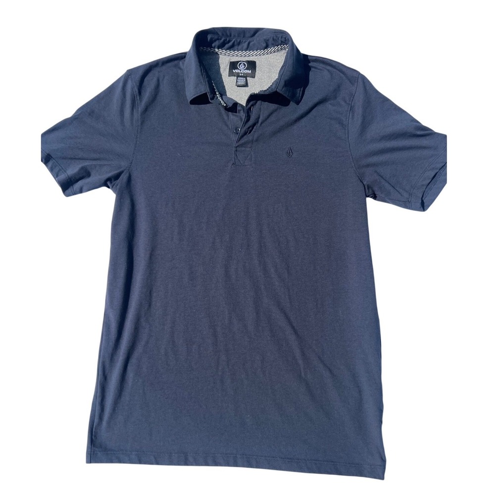 Volcom Mens Navy Blue Short Sleeve Stone Logo Polo Shirt Size Small